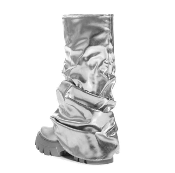 Metallic Knee Boot- Silver
