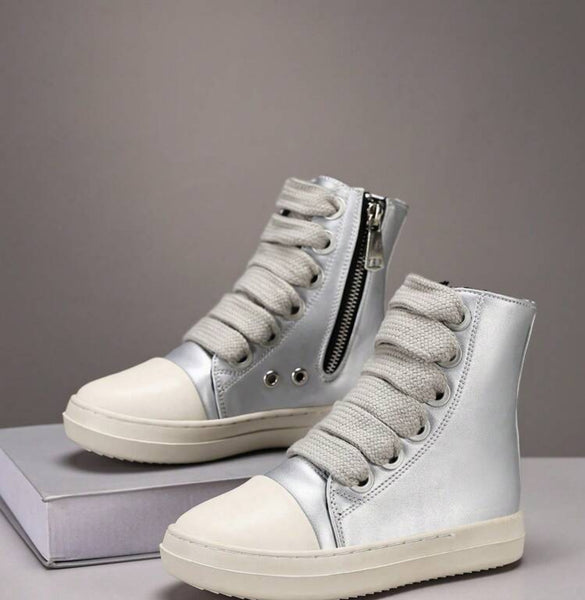 Kids Rick Owens Like High Top Sneakers- Silver