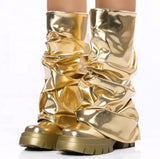 Metallic Knee Boot- Gold