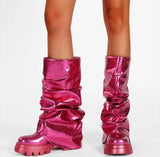 Metallic Knee Boot- Fuchsia