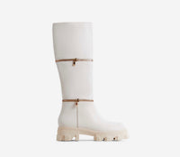 Zip Chunky Mid Calf Boot Cream