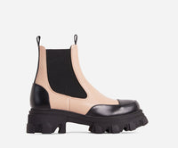 Chunky Cleated Sole Ankle Booties in Nude