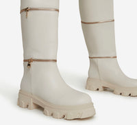 Zip Chunky Mid Calf Boot Cream