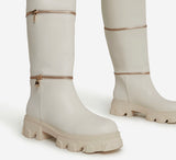 Zip Chunky Mid Calf Boot Cream