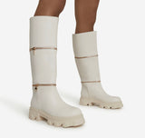 Zip Chunky Mid Calf Boot Cream